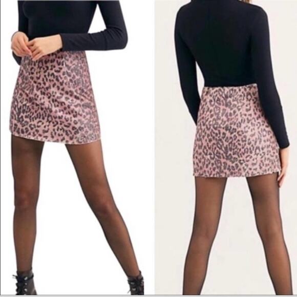 NWT Free People Skinny Sequin Mini Skirt Pink Cheetah  Size 8 - Picture 10 of 13